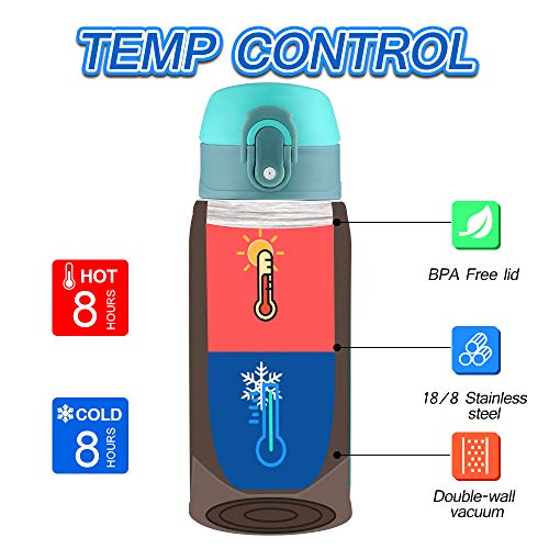 Kids Water Bottle Thermoses Rainbow Water Bottle Cup Metal Stainless Steel Vacuum Insulated Water Flask for School Kids Girls Lunch Box Leak Proof BPA Free No Straw (Green-White 11oz)