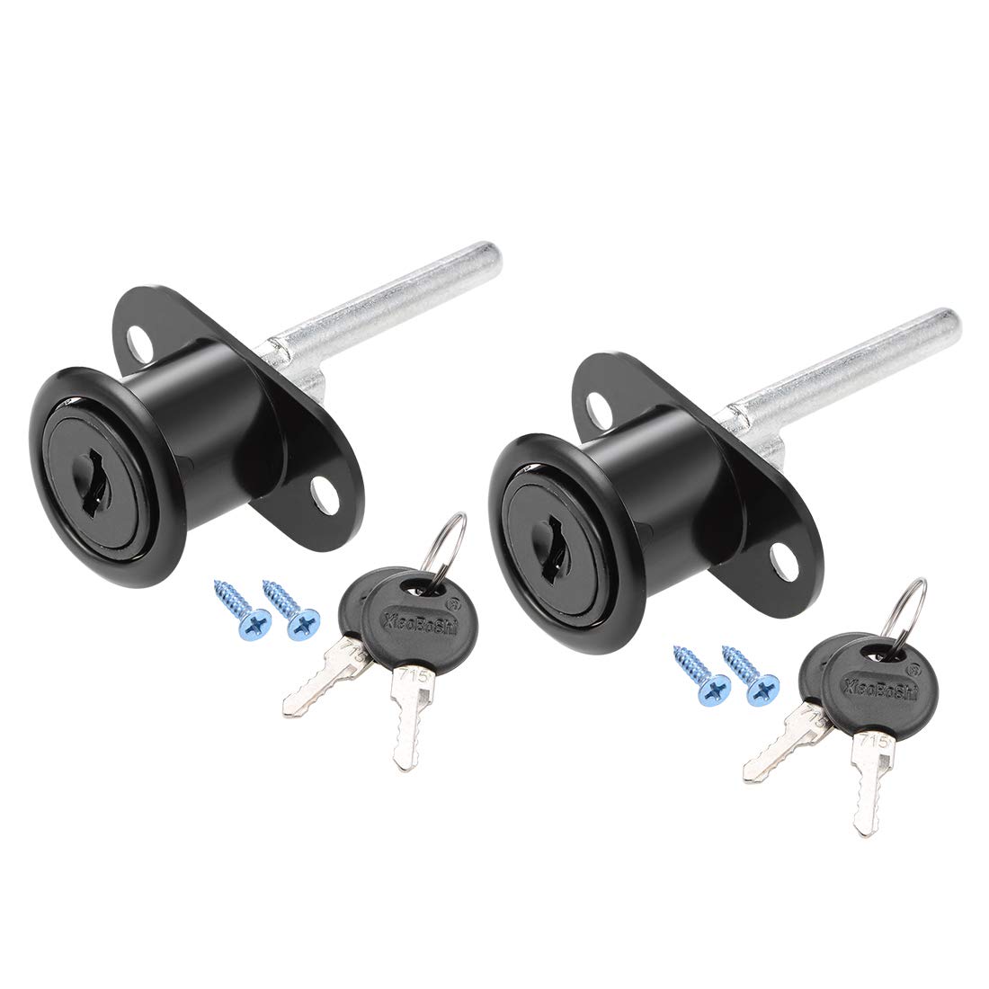 sourcing map Drawer Desk Wardrobe Cabinet Plunger Lock, 3/4" Cylinder Diameter 13/16" Cylinder Length, Zinc Alloy Black Surface, Keyed Different 2Pcs