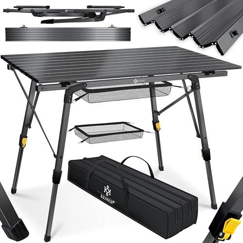 KESSER® Campingtisch faltbar Klapptisch mit Aluminiumrahmen Aufrollbare Tischplatte Falttisch klappbar Höhenverstellung 90x53cm - bis 100kg inkl. Trag