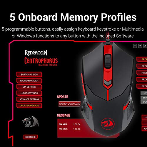 Redragon M601-BA Gaming Mouse and Mouse Pad Combo, Ergonomic Wired MMO 6 Button Mouse, 3200 DPI, Red LED Backlit & Large Mouse Pad for Windows PC Gamer (Black Wired Mouse & Mousepad Set)