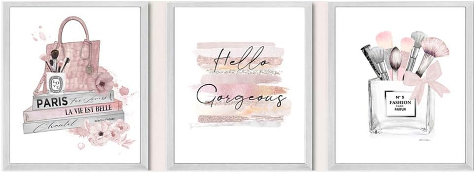 Gaoyoo Canvas Painting Fashion Poster Makeup Brushes Beauty Wall Art Fashion Books Prints Pink Wall Pictures Girl Room Decor Amazon Co Uk Kitchen Home