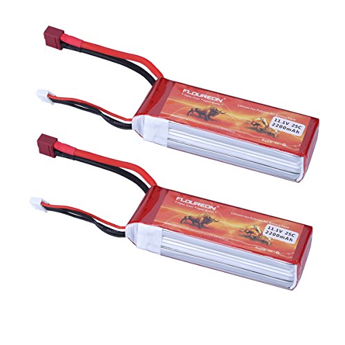 FLOUREON 2 Packs 3S1P 11.1V 2200mAh 25C with T Plug LiPo Battery Pack for RC Evader BX Car, RC Truck, RC Truggy RC Airplane UAV Drone FPV (T Plug)