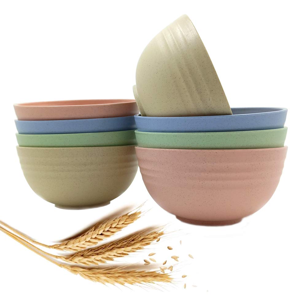 8 PCS 24 OZ Lightweight Wheat Straw Bowl, Unbreakable Cereal Pasta Bowls Microwave& Dishwasher Safe, Reusable Tableware Dinnerware Fruit Snack Container (M)