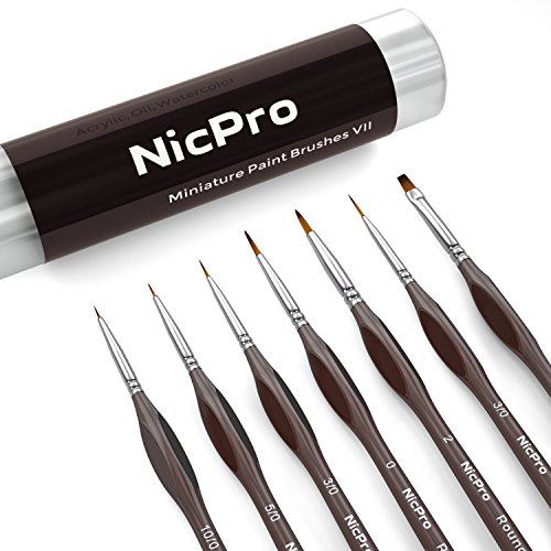 Nicpro Detail Paint Brush Set,7 PCS Professional Detail Painting Kit Miniature Art Brushes Liner, Round, Flat For Spray,Watercolor,Oil, Acrylic,Numbers Supplies Kit