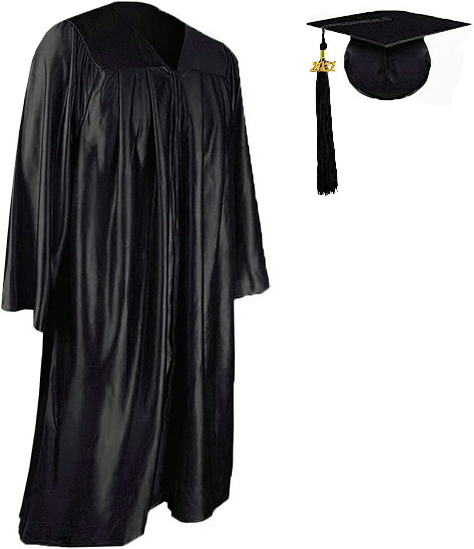 HEPNA [2024 Unisex Adult's Shiny Graduation Gown Cap Tassel Set,Graduation Robe for High School and College Ceremony