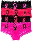 Playboy All Mesh Hipster Panties with Lace Trim and Lace Up Hips (3-Pack)