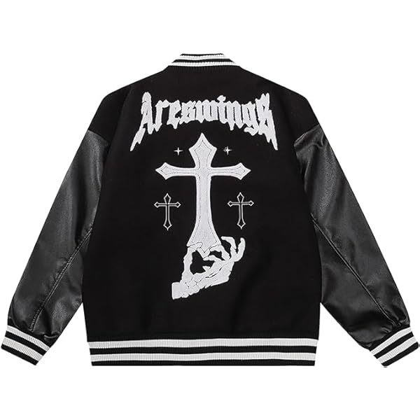 Nuixen Ltd Mens XO Varsity Bomber Jacket Black Wool leather