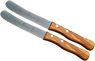 Schwertkrone Buckelsmesser Brotzeitmesser - Brötchenmesser Buttermesser mit Wellenschliff Holzgriff Olivenholz Holzgriff (2 Stück)