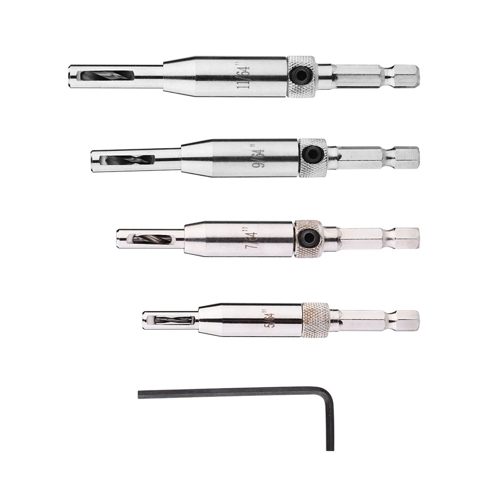 Door Hinge Drill Bit,4pcs Hex Shank Self-Centering Drill Bit Set Door Window Hinge Hole Puncher Woodworking Tool