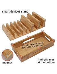 Bambú Organizador de conexión y estaciones de carga Soporte para varios dispositivos como teléfono celular, tabletas de carga, teléfono celular y Apple Watch   pezin & Hulin