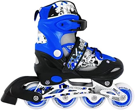 Outdoor Style Kids Blue Inline Skates Adjustable Durable Rollerblades Safe Unisex Fast Long Feng 906B Medium