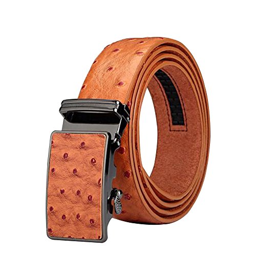 Men's Belt Ratchet Leather Dress Belt with Automatic Buckle 35mm Wide 27"-40" Ostrich Grain Tan