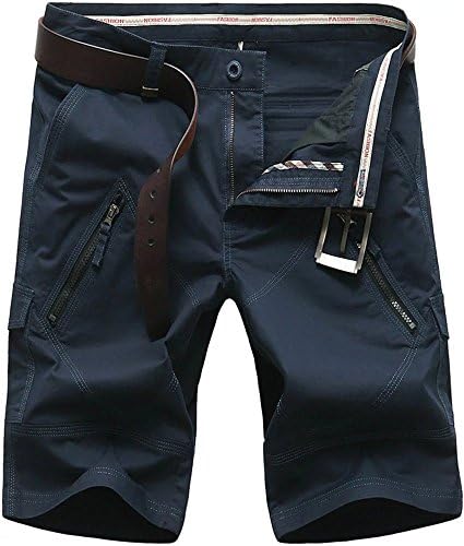 Men's Casual Straight Multi Pockets Loose Solid Cargo Rugged Outdoor Shorts Navy