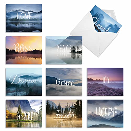 The Best Card Company - 10 Assorted Blank All Occasions Notecards Variety Box Set 4 x 5.12 Inch w/Envelopes, Inspirational Landscape Scenes Bulk Pack (10 Designs, 1 Each) - Wordscapes M6581OCB