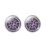Womens Purple Moon Cluster Earrings Unique Design Pentacle Gem Stud Earrings Holiday Gift