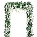 Artificial Flowers Silk Wisteria Vine 5pcs 6.6ft/Piece Wisteria Artificial Plants Greenery Fake Hanging Vines Green Leaf Garland for Wedding Kitchen Home Party Decor (White)