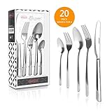 20 Pieces Flatware Sets, Stainless Steel Silverware Sets Mirror Polished Cutlery Sets,Gift Box Package Utensil Sets Include Knives/Forks/Spoons for Kitchen, Hotel and Restaurant,Service for 4