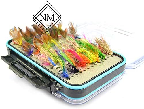 Nomad Market Fly Fishing Flies Kit - 64pcs Handmade Fly Fishing Lures - Dry/Wet Flies with Waterproof Fly Box. Dry/Wet Flies, Nymphs, Streamers, Popper