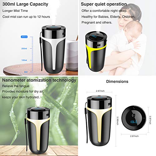 Bluetooth FM Transmitter for Car with USB Portable Car Humidifier,Wireless FM Transmitter Radio Adapter Car Kit with Hands Free Calling,USB Charging Ports,U Disk,TF Card,MP3 Music Player,7 Color,300ml