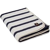 Thick Alpaca Wool Blanket Heavyweight for Camping Outdoors or Using Indoors | Soft Peruvian Alpaca Wool Blankets (Navy Blue/Ivory, Twin)