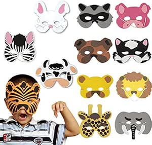 DAYAN – Juego de 12 kits carnaval máscaras de cebra, elefante, cerdo