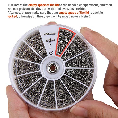 image for HQMaster 1000Pcs Eyeglasses Sunglass Spectacles Tiny Screws Nut Assort