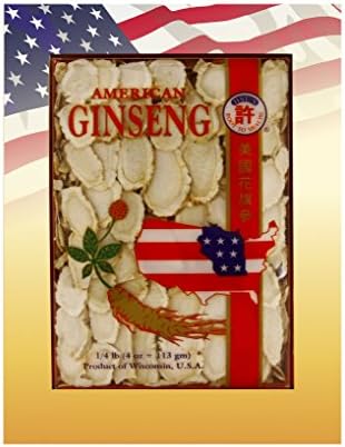 SKU #0126-4, Hsu's Ginseng Cultivated American Ginseng Roots Slices (4 oz = 113 gm / box), with one free single American ginseng tea bag, 126-4, 126.4