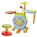 Huile 666 Electric Toy Jazz Drum Set for Kids Musical Instrument Playset with Microphone and Chair, Green