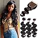 UNice Hair Icenu Series Brazilian Body Wave 3 Bundles with Free Part Lace Closure Virgin Human Hair Wefts 100% Unprocessed Human Hair Extensions Natural Black Color (14 16 18+12Closure)