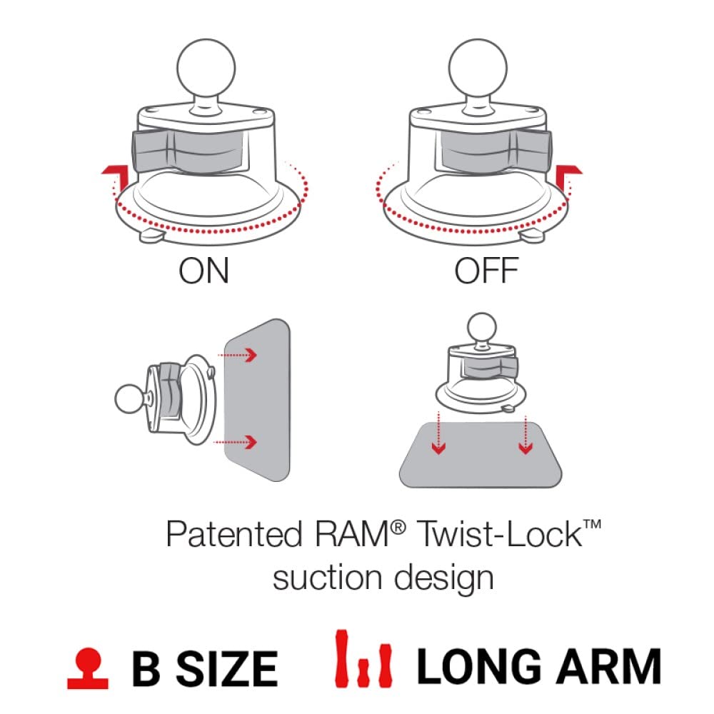 RAM MOUNTS X-Grip Large Phone Mount with RAM Twist-Lock Suction Cup Base RAM-B-166-C-UN10U with Long Arm for Vehicle Windshields