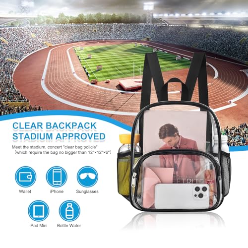 Clear Backpack for Stadium Events Stadium Approved Fashion Women Backpack | 12x12x6 Clear Bag with Front Pocket Heavy Duty 0.4MM PVC Terarent Backpack for Concert Events Work Travel