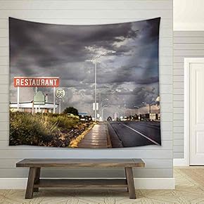 Restaurant Sign Along Historic Route 66 in Texas. Vintage Processing. - Fabric Wall Tapestry Home Decor - 51x60 inches