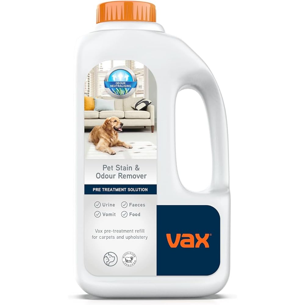 Vax Pet, Stain & Odour Remover 1L Pre Treatment Carpet Cleaner Solution, Upholstery Stain Shampoo, Fragrance Free, Formulated for Stubborn Stains and Smellier Messes, 1-9-142879, White