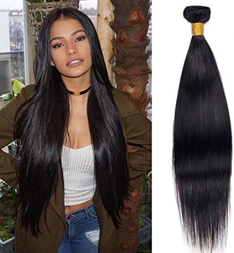 ANNELBEL Peruvian Virgin Hair Straight 1 Bundle 50g 100% Raw Unprocessed Human Hair Extensions Silky Straight Peruvian Hair Weaving Human Hair Bundles Natural Black Color (10 inch 1 bundle)