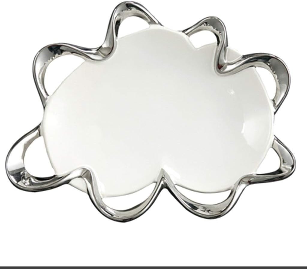 Tapas Trays Fruit Plate White Ceramic Metal Dried Fruit Snack Plate Home Dessert Cake Storage Basket Home Accessories Dried Fruit Gifts (Color : White, Size : 37 * 30 cm)