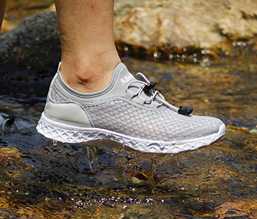 Adorllya Water Shoes for Women Mens Atheletic Barefoot Aqua Socks Summer Outdoor Water Socks Slip on Mesh Swim Shoes for Beach Swim Surf Yoga Exercise, Gray-a, 9 Women/8 Men