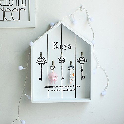 Decorative Wall Key Holder Vintage Hooks Hanging Wooden Storage Containers Key Box Cabinet Cupboard (White)