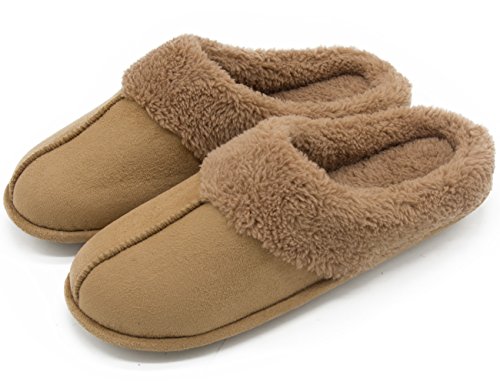 HomeTop Men's & Women’s Micro Suede Plush Fleece Lined Slip On Memory Foam Indoor Clog House Slippers (Men/Camel, 11-12 D(M) US)