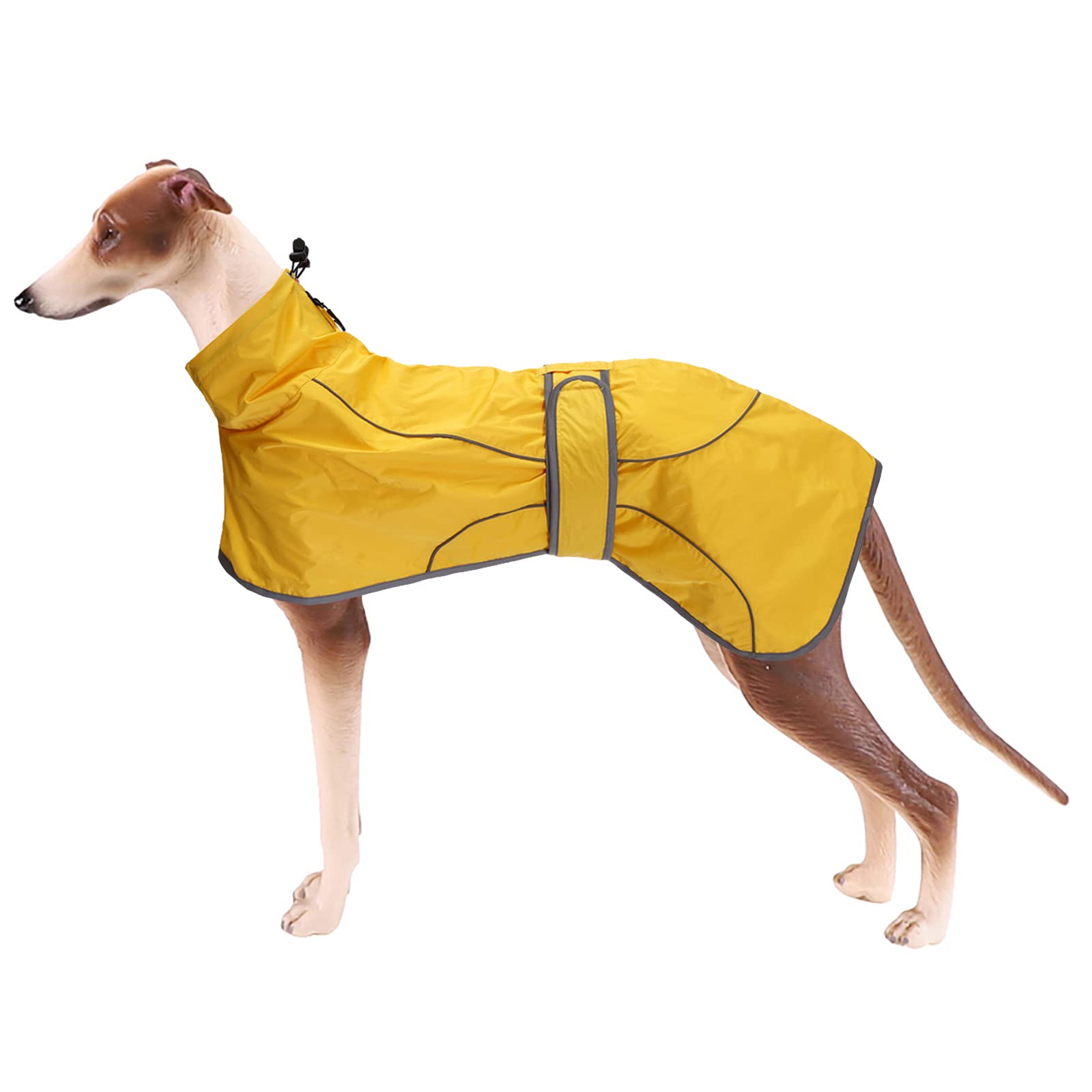 Geyecete Dog Jacket Adjustable Lightweight Raincoat with Reflective Straps and Harness Hole, with Adjustable Bands, Greyhound- Yellow-XS