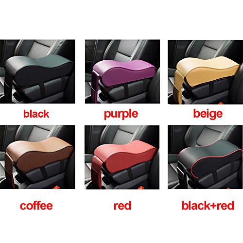 PU Leather Car Armrest Box Pad, Breathable Soft Memory Cotton Car Armrest Cushion Armrest Center Consoles Head Neck Rest Pillow Pad for Car Motor Auto Vehicle(Black red edge)