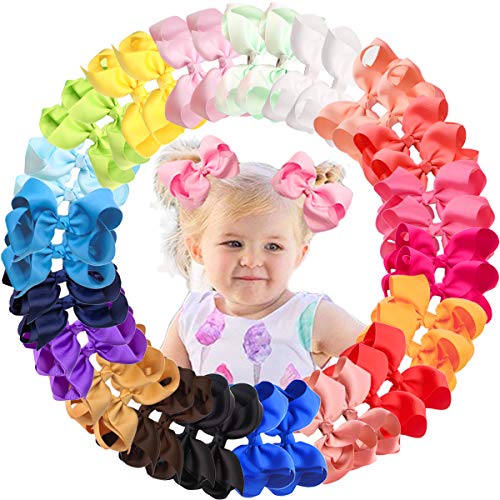 JOYOYO 40Pcs 4.5" Hair Bows Alligator Clips Grosgrain Ribbon Big Bows Clips For Girls Toddlers Kids Children 20 Colors In Pairs