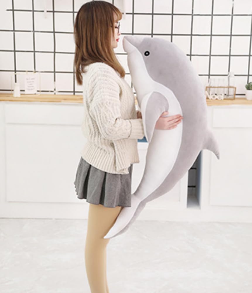 Tikwisdom Dolphin Stuffed Animal Plush Pillow, Super Soft Doll, Marine Animal Plush Toys Kids Sleeping Pad Gift. (Gray (1 meter long))