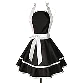Hyzrz Lovely Handmade Cotton Retro Black Aprons for Women Girls Cake Kitchen Cook Apron for Mother's Gift (White)