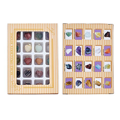 Fashewelry 20 Pieces Heart Shaped Natural Mixed Stone Pendants Charms Crystal Chakra Beads for DIY Necklace Jewelry Making - Thumbnail 6