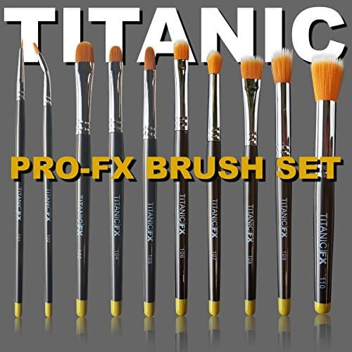 Titanic Pro-FX Full Brush Set – Includes all 10 brushes, Zip-Up Pouch, Mixing Palette – Prosthetic Makeup