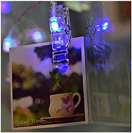 discoGoods 20 LED Photo Clips String Lights 2.2 M Steady Light for Hanging Pictures Photos Cards On Valentine's Day Christmas Birthday Party Wedding (Blue)
