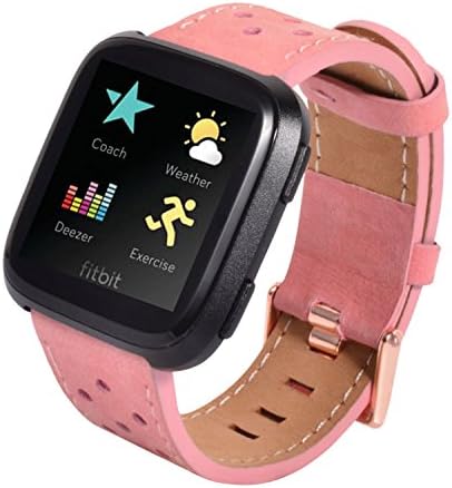feuy For Fitbit Versa Leather Band, Replacement Perforated leather Bands Strap for Fitbit Versa Smartwatch Fitness Adjustable Sport Accessory Wristbands