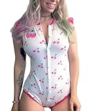 LittleForBig Adult Baby Front and Crotch Snap Romper Onesie - Cherry Pattern(L)