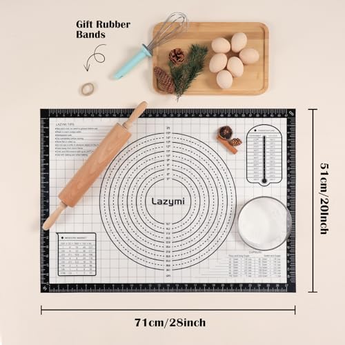 Lazymi Large Non-Stick Baking Mat, Silicone, Non-Slip Dough Mat, Rolling Mat, Silicone Mat, Baking Film, Baking Paper, Work Mat with Measurement 71 x 51 cm for Fondant, Pizza, Bread Mat, BPA Free