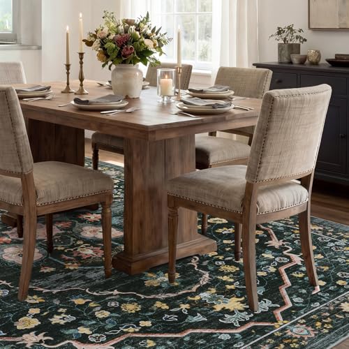 Retro Rugs for Living Room Area Rug-Carpet 5x7 Vintage Living Room Rugs for Bedrooms Dining Office Room Black